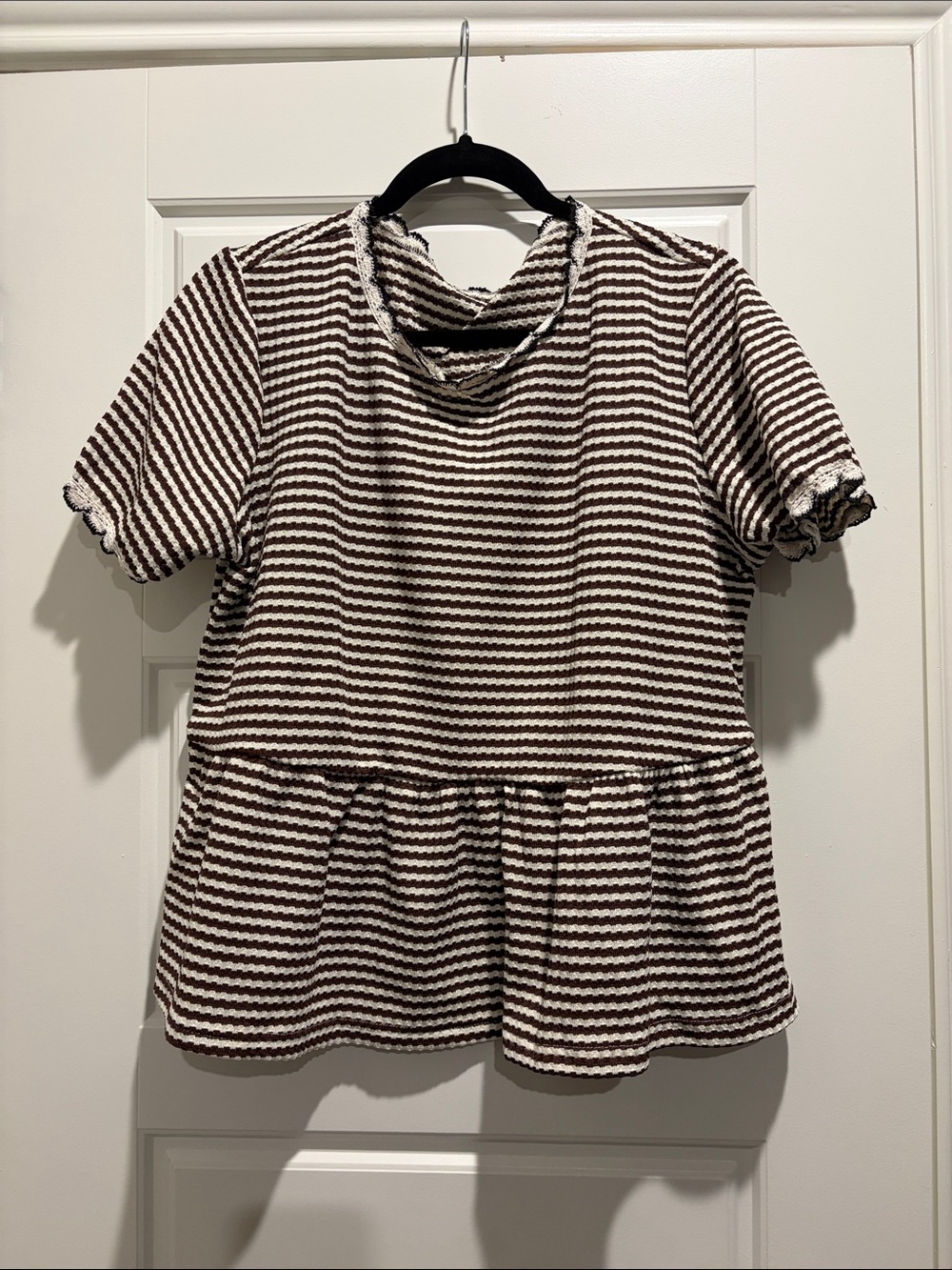 Striped Peplum Tee in Brown and Cream